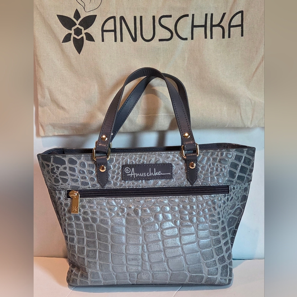 'Anuschka' Gray Croc Embossed Purse